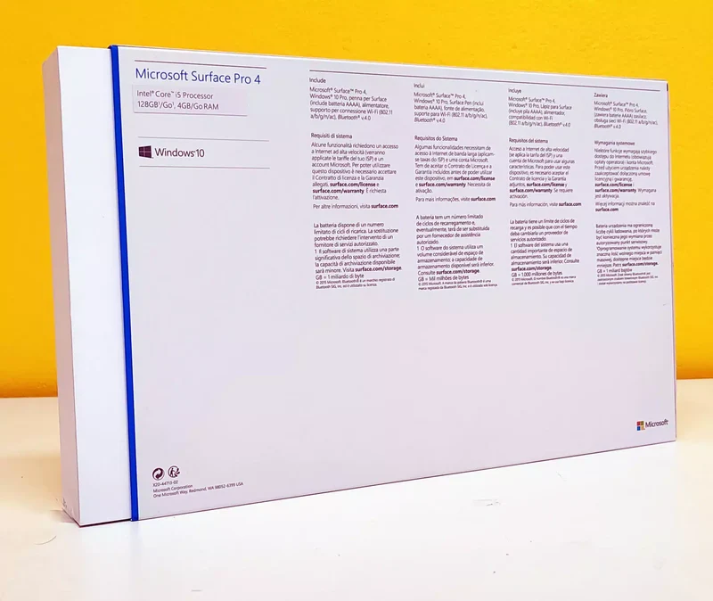 Microsoft Surface Pro 4 Tablet 12.3" 2736x1824 pixel| Intel Core i5-6300U 2.4Ghz | Ram 4Gb | SSD 128Gb | Penna inclusa Wi-Fi 5 (802.11ac) Windows 11 Pro