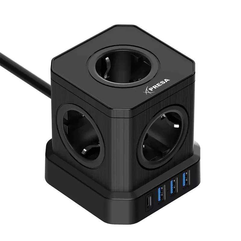 Apresa CP013 Multipresa cubo con 5 Prese Schuko 3 Porte USB ed 1 USB Type-C 4000W Il sistema perfetto per la tua postazione