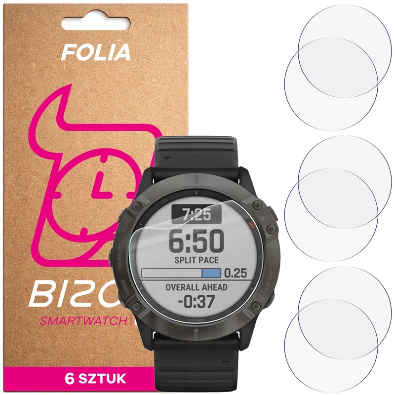 Schutzfolie für den Bildschirm für Garmin Fenix 6X / 6X Pro 51 mm, Bizon Watch HydroFlex, 6 Stück