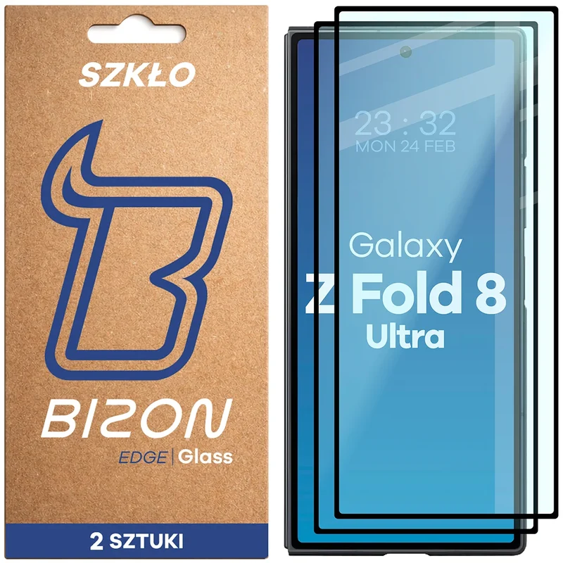Gehärtetes Glas für Galaxy Z Fold8 Ultra, Bizon Glass Edge Duo, Schwarzer Rahmen, 2 Stück