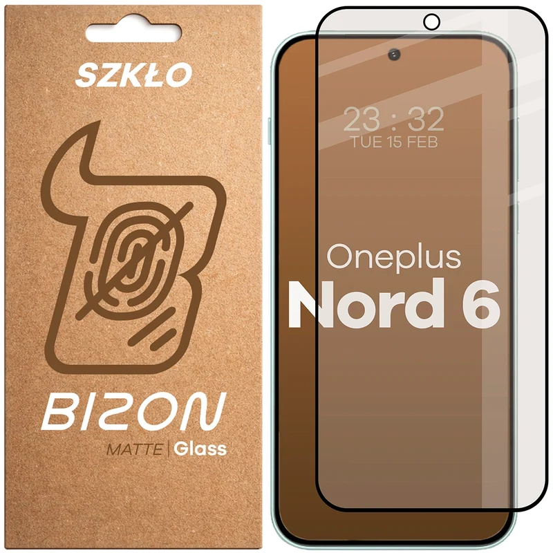 Mattes Hartglas für OnePlus Nord 6, Bizon Glass Matte, Schwarzer Rahmen