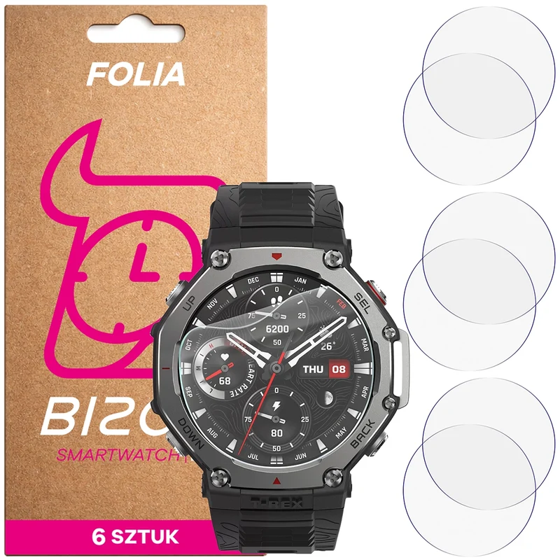 Schutzfolie für den Bildschirm für Amazfit T-Rex 3, Bizon Watch HydroFlex, 6 Stück
