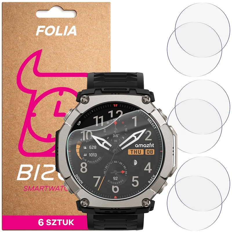 Schutzfolie für den Bildschirm für Amazfit T-Rex Ultra 2, Bizon Watch HydroFlex, 6 Stück