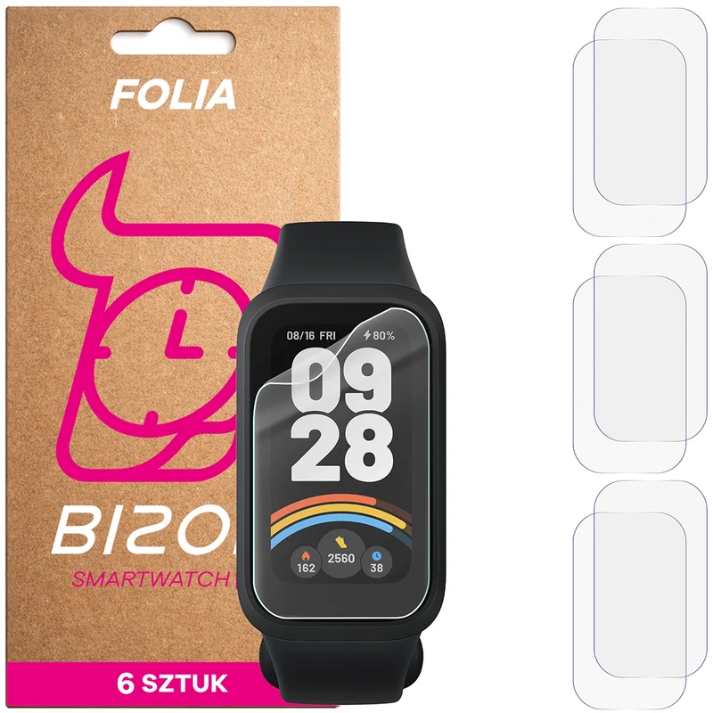 Schutzfolie für den Bildschirm für Xiaomi Mi Smart Band 9 Active, Bizon Watch HydroFlex, 6 Stück