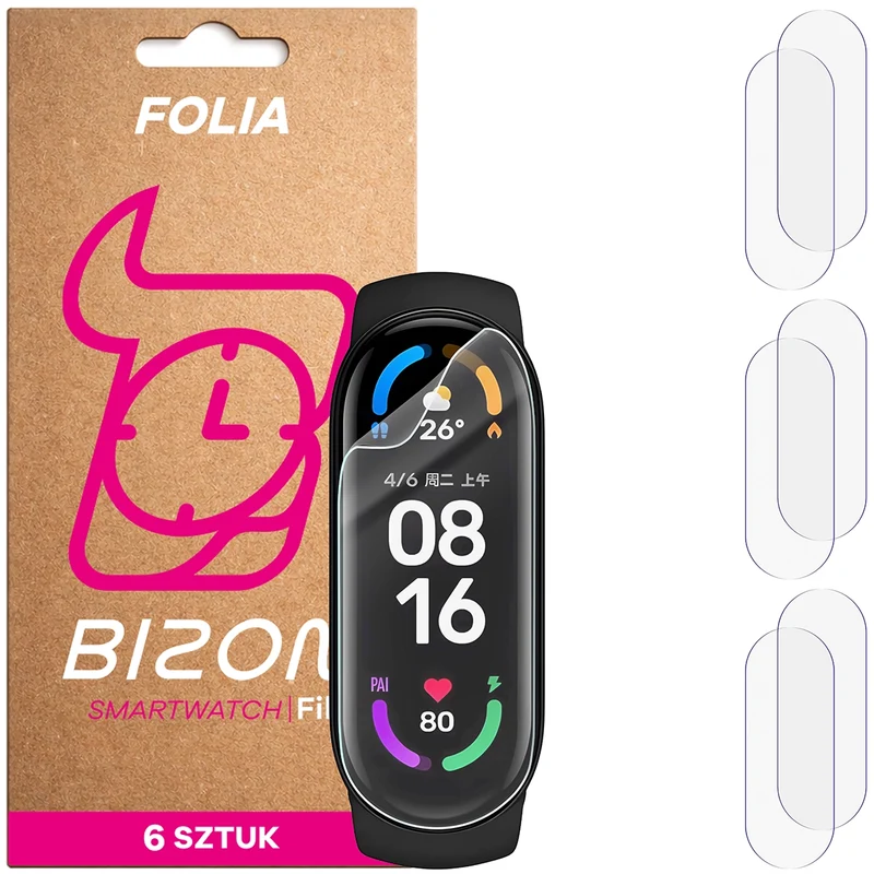 Schutzfolie für den Bildschirm für Xiaomi Mi Band 6, Bizon Watch HydroFlex, 6 Stück