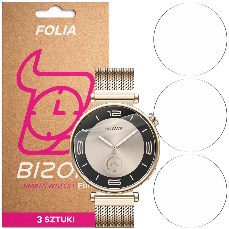 Schutzfolie für den Bildschirm für Huawei Watch GT 4 41 mm Elegant, Bizon Watch HydroFlex, 3 Stück