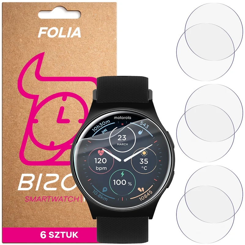 Schutzfolie für den Bildschirm für Motorola Moto Watch 120, Bizon Watch HydroFlex, 6 Stück