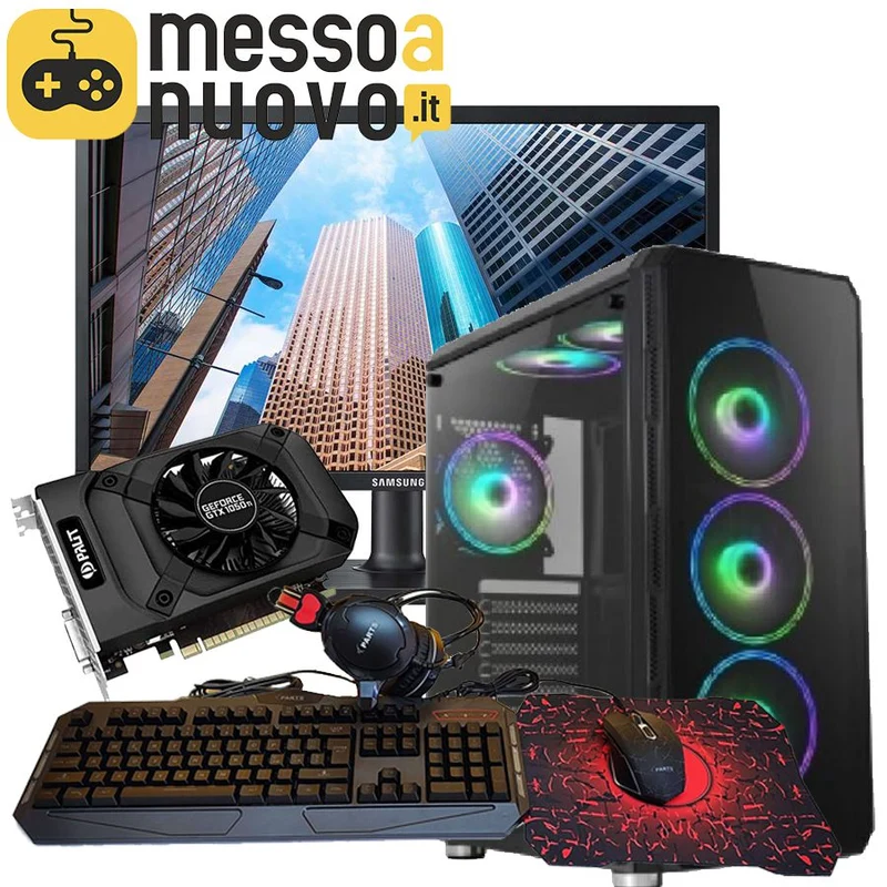Postazione da Gaming PC Battle Royale | Intel Core i7 | Ram 16Gb | SSD 480Gb | Nvidia GTX 1050Ti 4Gb | Windows 10 Pro Wifi + Monitor Samsung FullHD 27" + Kit Mouse Tastiera Cuffie Gaming