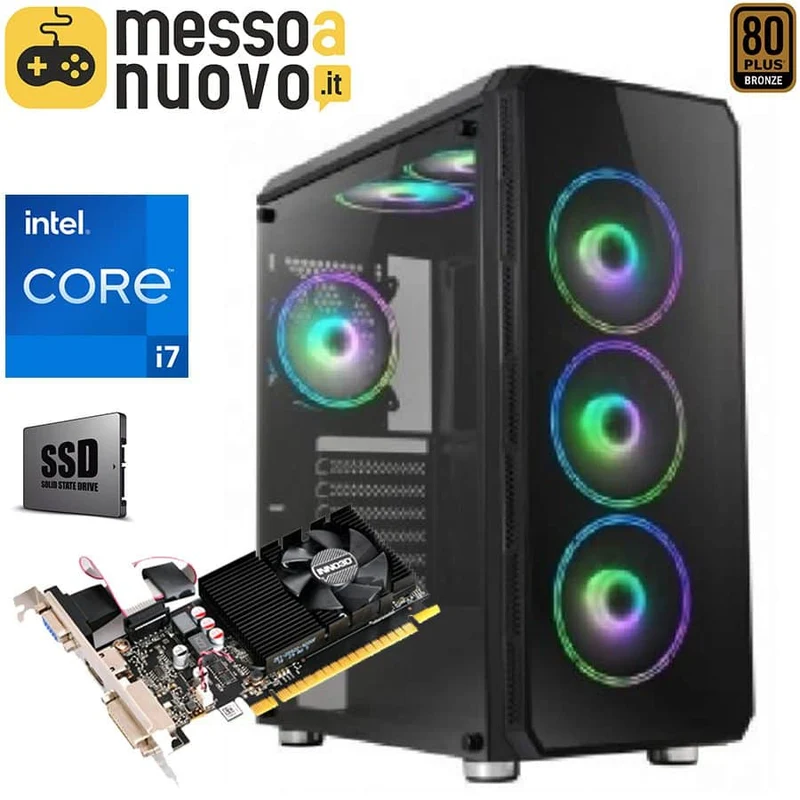 Postazione da Gaming PC | Intel Core i7 3.4Ghz| Ram 16Gb | SSD 256Gb + 1Tb | Nvidia GT730 4Gb | Windows 10 Pro + Kit Mouse Tastiera RGB e Cuffie con microfono + Monitor Samsung S27A650D LED 27″ Full HD + Scrivania da Gaming Il bundle più completo del Web