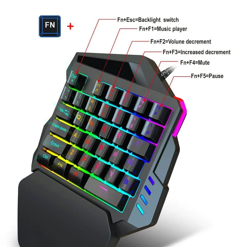Kit per il gamer esperto | Tastiera da gaming RGB ad una mano | Mouse da gaming RGB 5500DPI | Per chi cerca solo il meglio per il gaming
