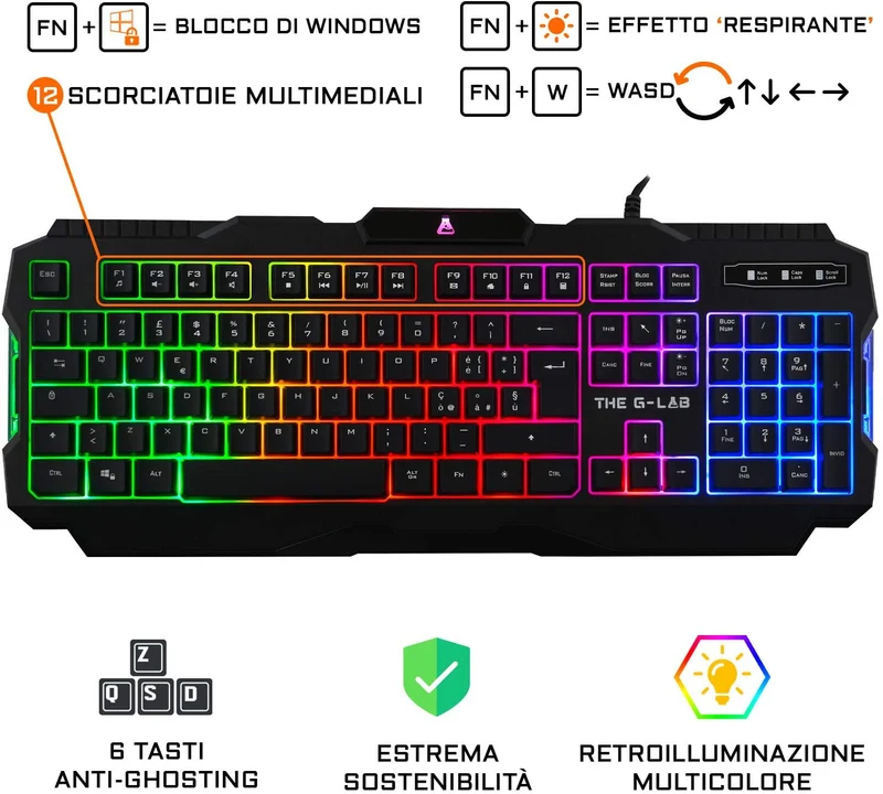 Kit da gaming completo | Tastiera RGB Italiana retroilluminata | Mouse da gaming 6 pulsanti leggero e preciso | Tappetino | Cuffie gaming con microfono perfetto per streaming PC PS4 XBOX