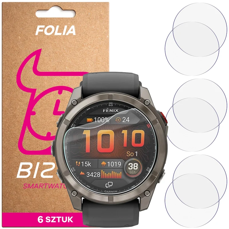 Schutzfolie für den Bildschirm für Garmin Fenix 8 Pro AMOLED 51 mm, Bizon Watch HydroFlex, 6 Stück