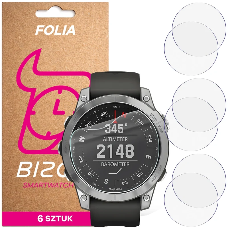 Schutzfolie für den Bildschirm für Garmin Fenix 7, Bizon Watch HydroFlex, 6 Stück