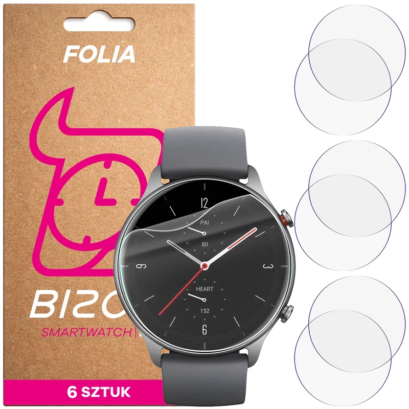 Schutzfolie für den Bildschirm für Amazfit GTR 2E, Bizon Watch HydroFlex, 6 Stück