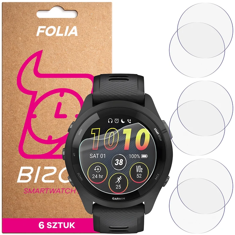 Schutzfolie für den Bildschirm für Garmin Forerunner 265, Bizon Watch HydroFlex, 6 Stück