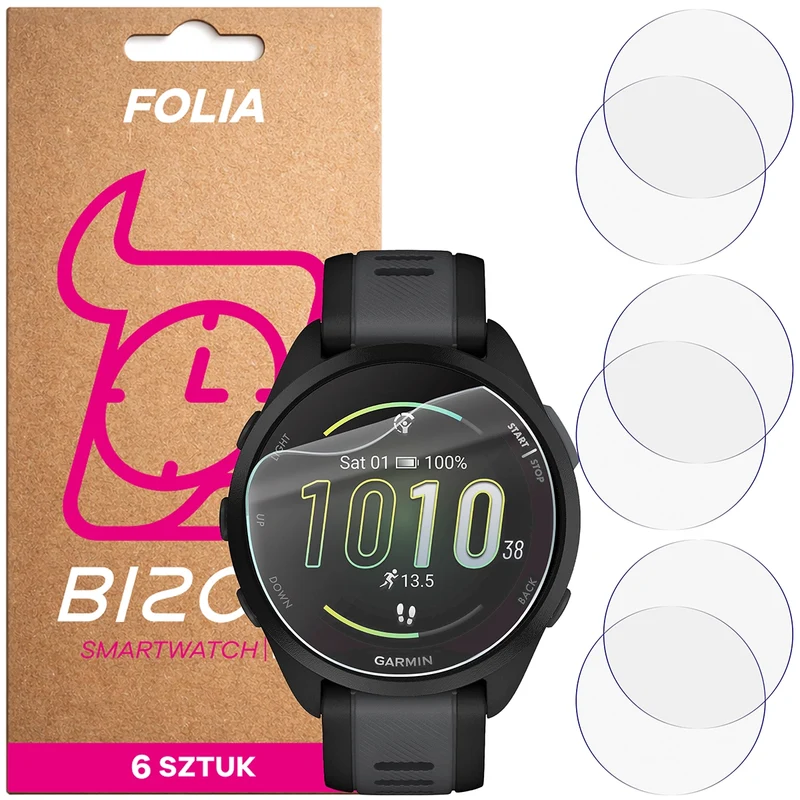 Schutzfolie für den Bildschirm für Garmin Forerunner 165, Bizon Watch HydroFlex, 6 Stück