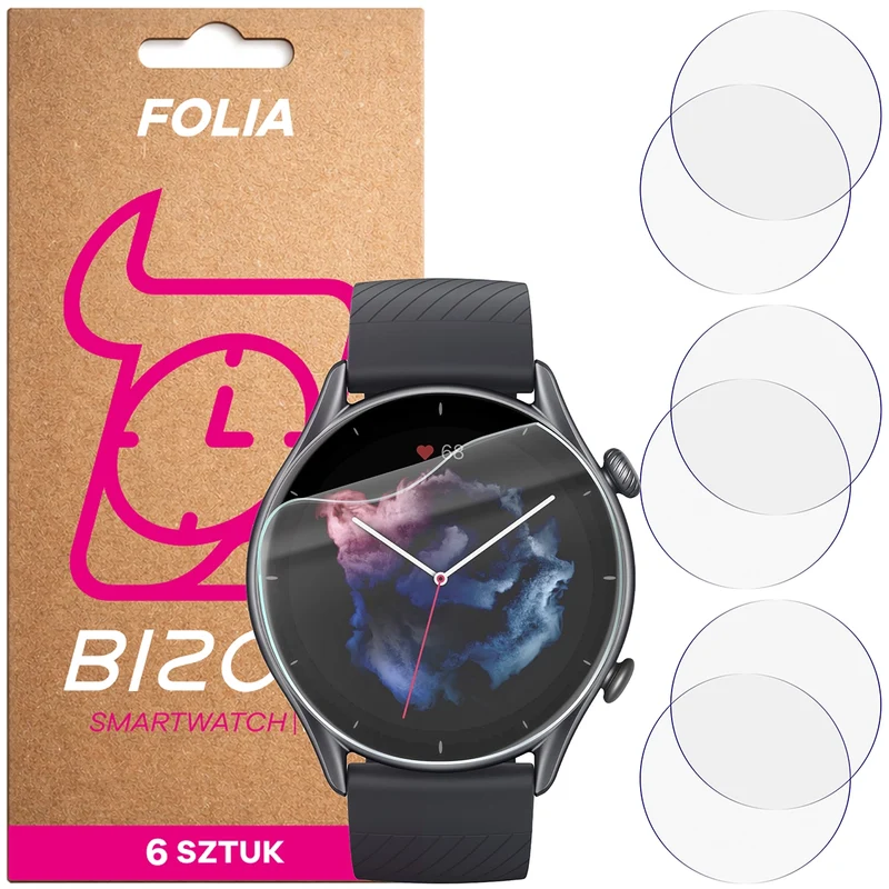 Schutzfolie für den Bildschirm für Amazfit GTR 3, Bizon Watch HydroFlex, 6 Stück