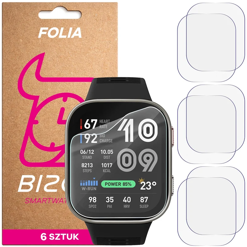 Schutzfolie für den Bildschirm für Amazfit Bip Max, Bizon Watch HydroFlex, 6 Stück