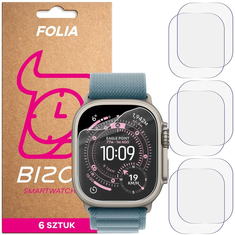 Schutzfolie für den Bildschirm für Apple Watch Ultra 3 / 2 / 1 (49 mm), Bizon Watch HydroFlex, 6 Stück