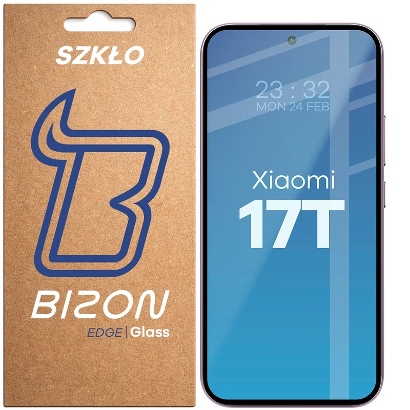 Gehärtetes Glas für Xiaomi 17T, Bizon Glass Edge, Schwarzer Rahmen