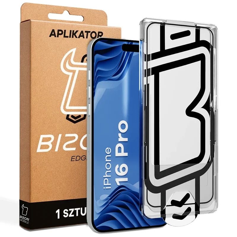 Gehärtetes Glas mit Applikationsrahme für iPhone 16 Pro, Bizon Glass Aplikator Edge, 1 Set