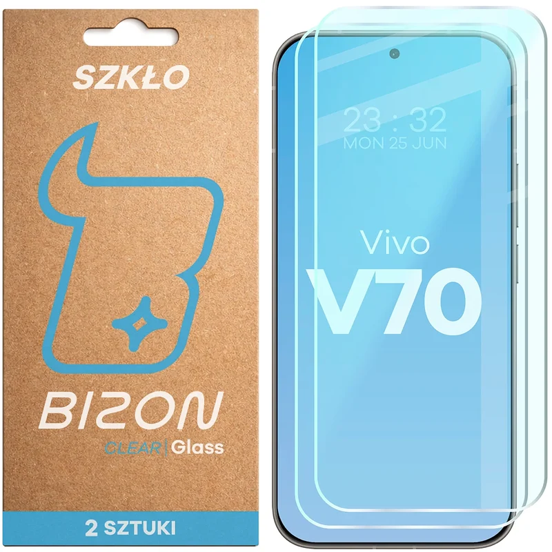 Gehärtetes Glas für Vivo V70 5G, Bizon Glass Clear Duo, 2 Stück