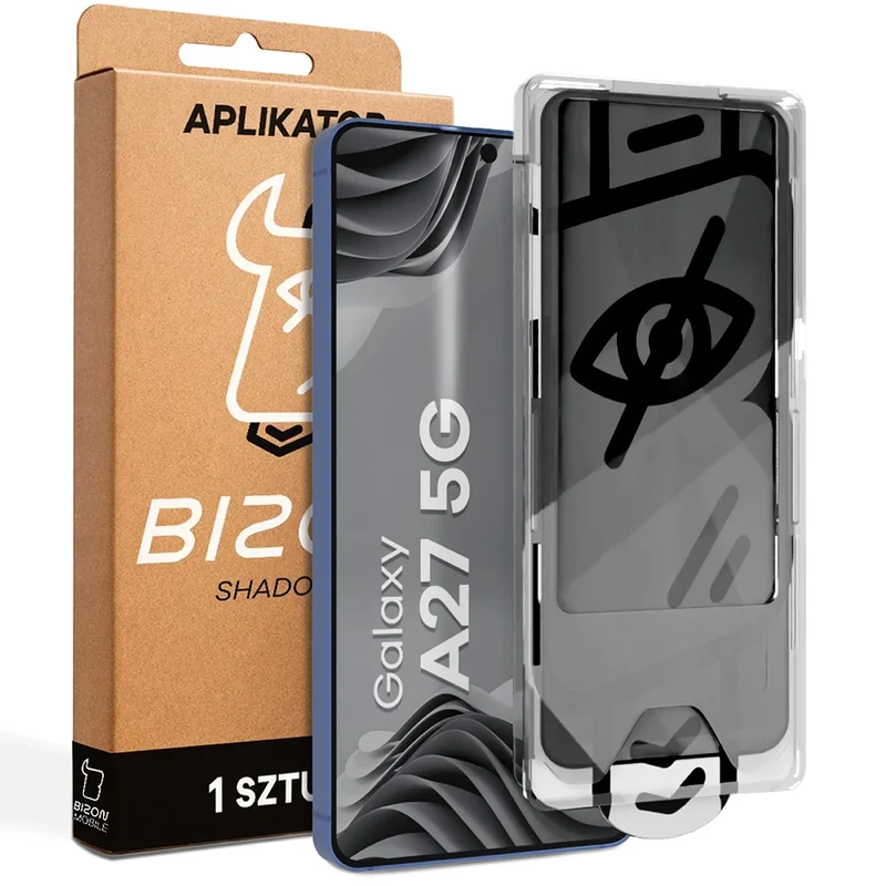 Gehärtetes Glas mit Privatschutzfilter und Applikationsrahmen für Galaxy A27 5G, Bizon Glass Aplikator Shadow, 1 Set