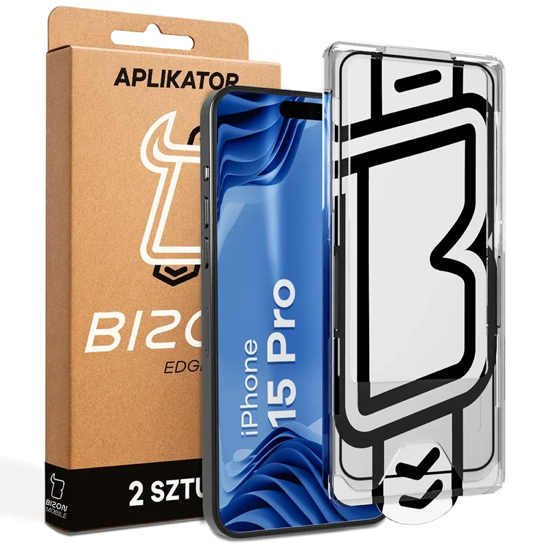 Gehärtetes Glas mit Applikationsrahme für iPhone 15 Pro, Bizon Glass Aplikator Edge, 2 Sets