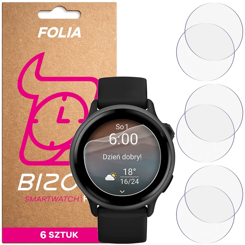 Schutzfolie für den Bildschirm für Garmin Vivoactive 6, Bizon Watch HydroFlex, 6 Stück