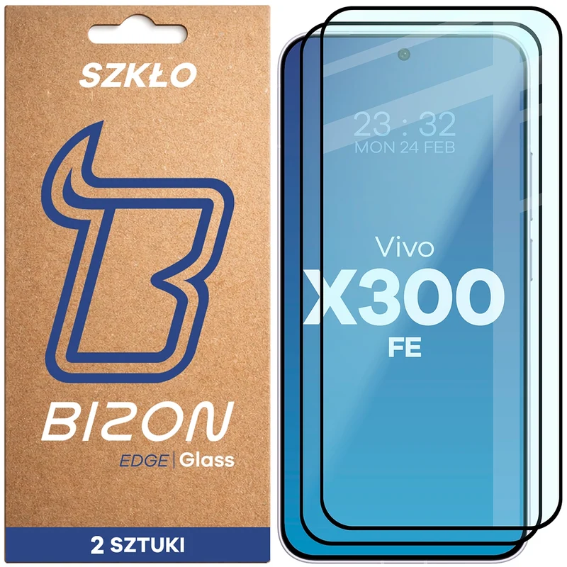 Gehärtetes Glas für Vivo X300 FE, Bizon Glass Edge Duo, Schwarzer Rahmen, 2 Stück