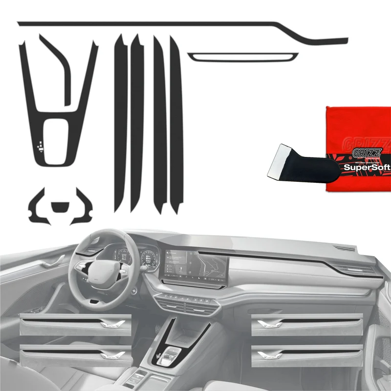 11in1 Schutzfolien Grizz Protector für Mittelkonsole & Armaturenbrett - Skoda Octavia 4 13" Facelift (2024-2026) Schwarz Matt Antifingerprint