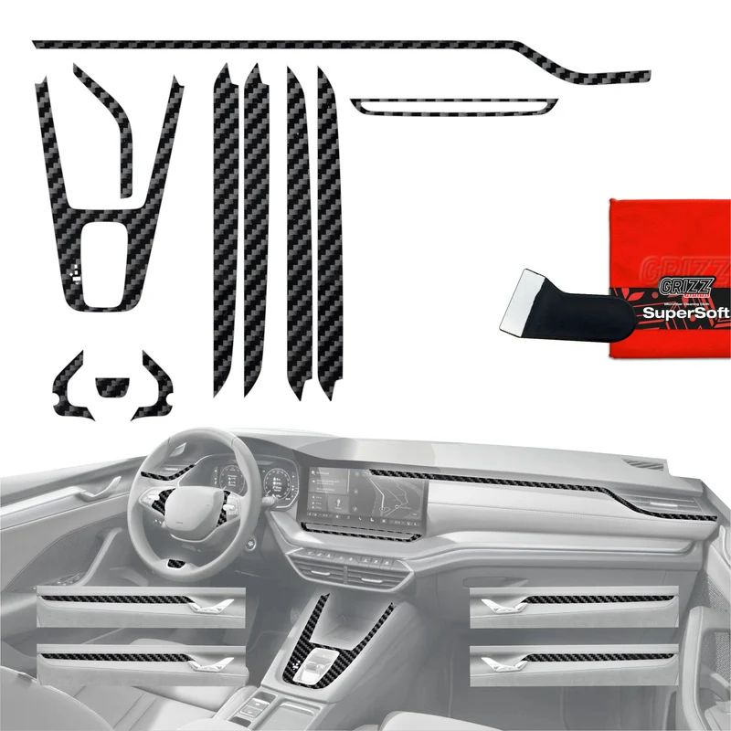11in1 Schutzfolien Grizz Protector für Mittelkonsole & Armaturenbrett - Skoda Octavia 4 13" Facelift (2024-2026) Carbon Optik Glanz
