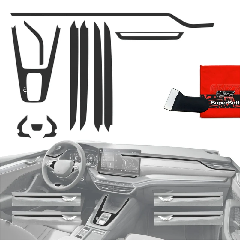 11in1 Schutzfolien Grizz Protector für Mittelkonsole & Armaturenbrett - Skoda Octavia 4 10" Facelift (2024-2026) Schwarz Matt Antifingerprint