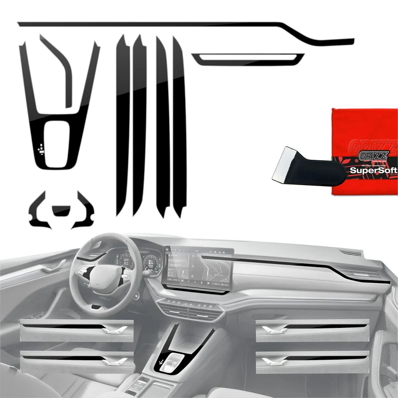 11in1 Schutzfolien Grizz Protector für Mittelkonsole & Armaturenbrett - Skoda Octavia 4 10" Facelift (2024-2026) Schwarz Glanz