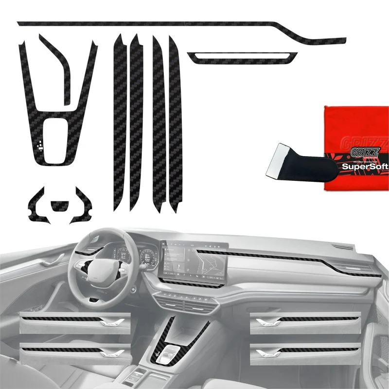 11in1 Schutzfolien Grizz Protector für Mittelkonsole & Armaturenbrett - Skoda Octavia 4 10" Facelift (2024-2026) Carbon Optik Matt Antifingerprint