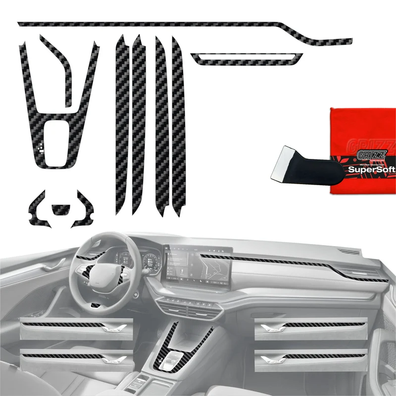 11in1 Schutzfolien Grizz Protector für Mittelkonsole & Armaturenbrett - Skoda Octavia 4 10" Facelift (2024-2026) Carbon Optik Glanz