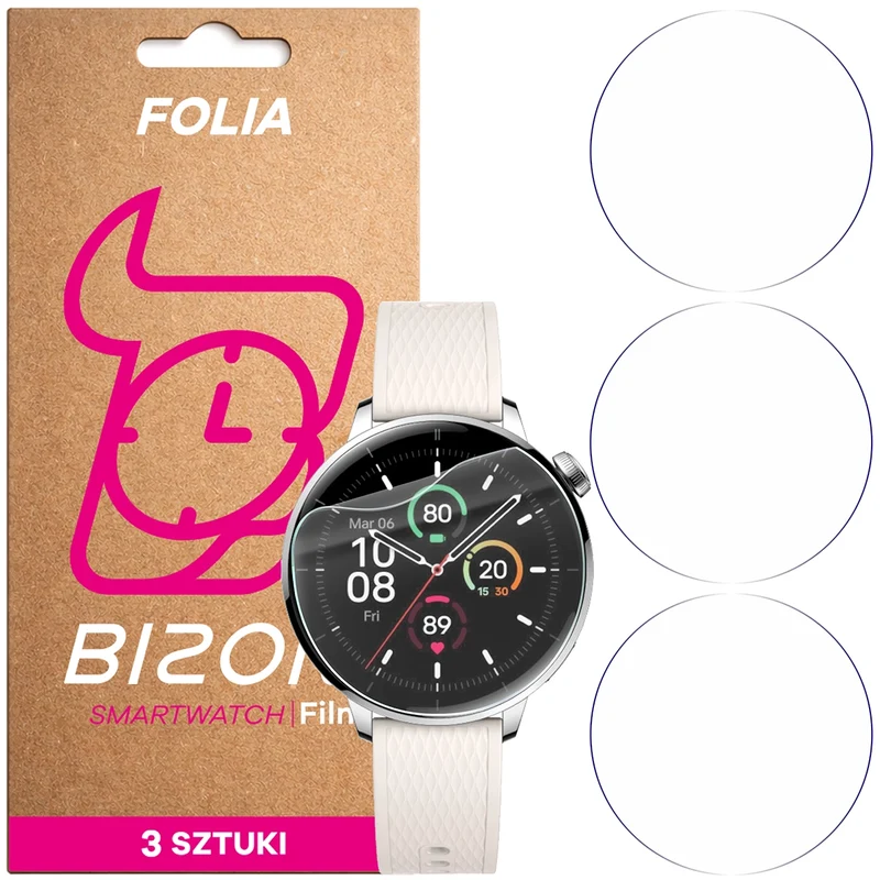 Schutzfolie für den Bildschirm für OnePlus Watch 3 43 mm, Bizon Watch HydroFlex, 3 Stück
