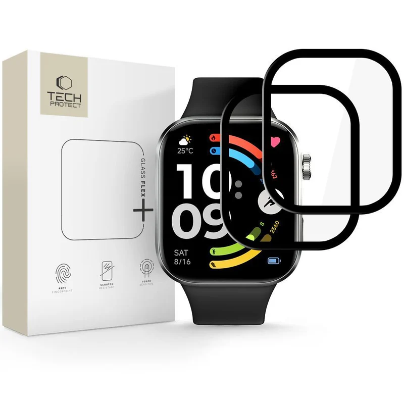 Hybridglas für Xiaomi Redmi Watch 6, 2 Stück, Tech-Protect Hybrid Fit Plus, Transparent mit Schwarzem Rand