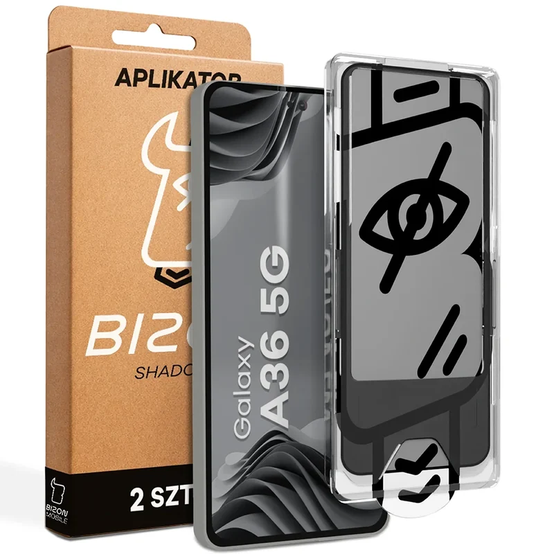 Gehärtetes Glas mit Privatschutzfilter und Applikationsrahmen für Galaxy A36 5G, Bizon Glass Aplikator Shadow, 2 Sets
