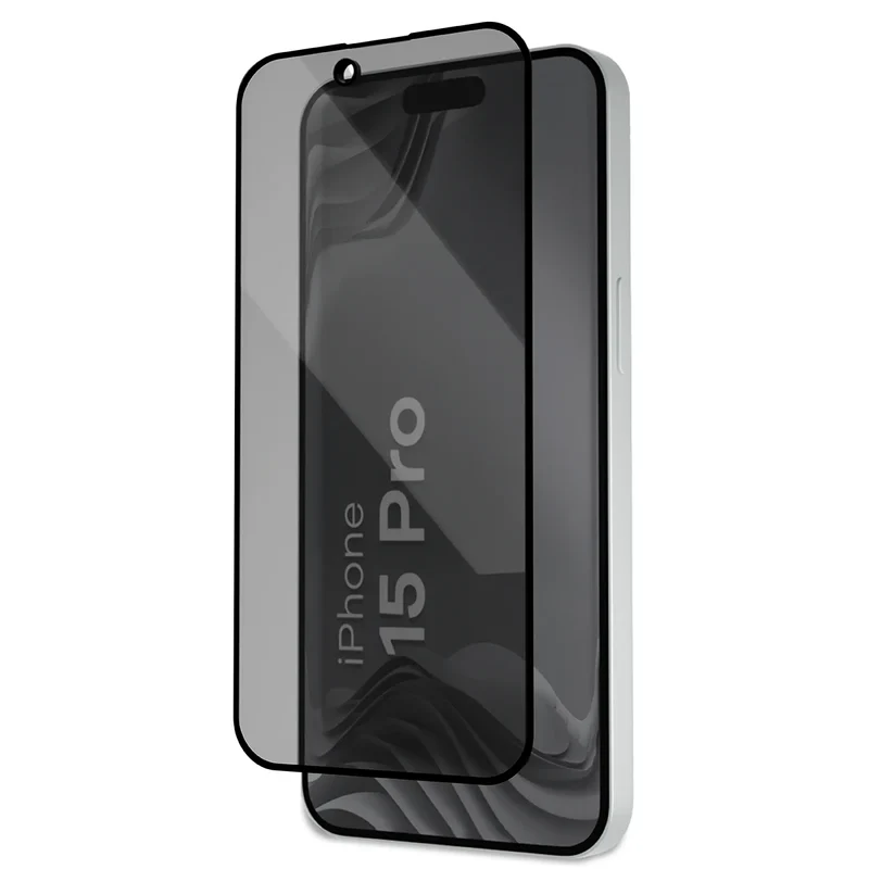 Gehärtetes Glas mit Privatschutzfilter und Applikationsrahmen für iPhone 15 Pro, Bizon Glass Aplikator Shadow, 2 Sets