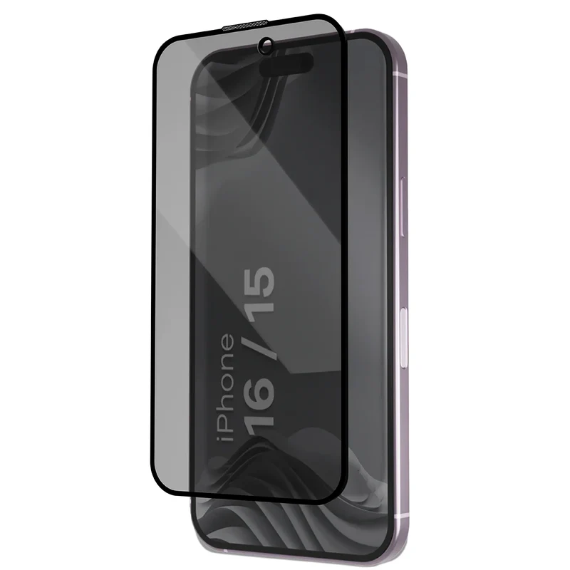 Gehärtetes Glas mit Privatschutzfilter und Applikationsrahmen für iPhone 15 / 16, Bizon Glass Aplikator Shadow, 2 Sets