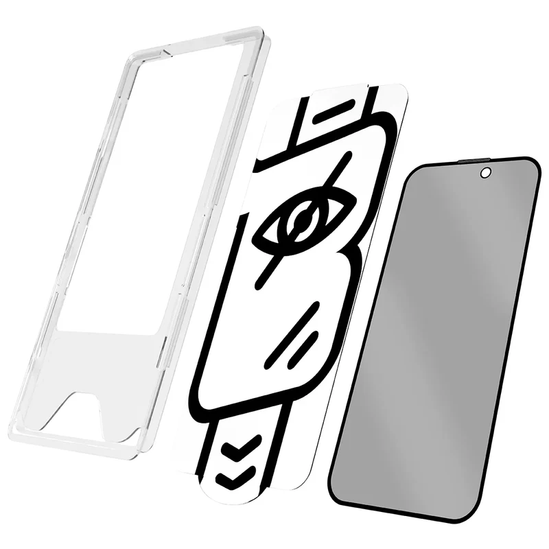 Gehärtetes Glas mit Privatschutzfilter und Applikationsrahmen für iPhone 15 / 16, Bizon Glass Aplikator Shadow, 2 Sets