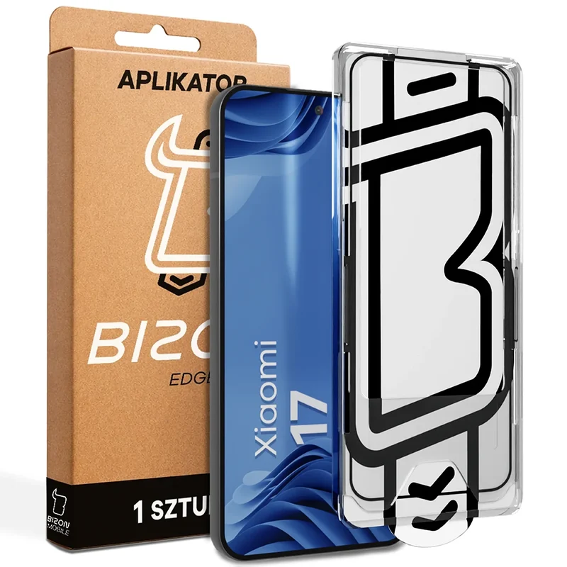 Gehärtetes Glas mit Applikationsrahme für Xiaomi 17, Bizon Glass Aplikator Edge, 1 Set