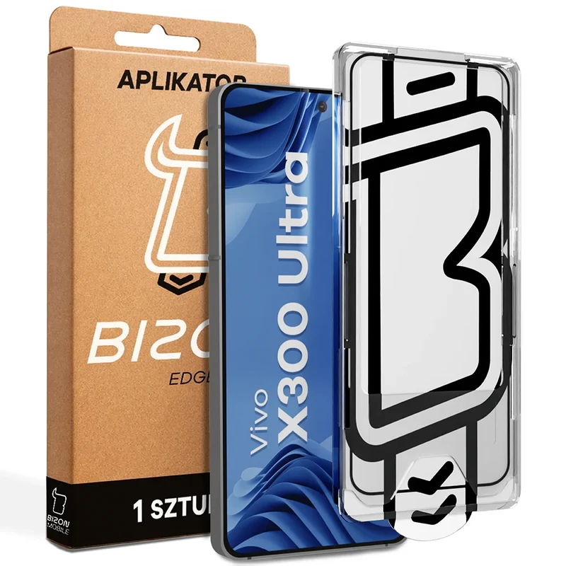 Gehärtetes Glas mit Applikationsrahme für Vivo X300 Ultra, Bizon Glass Aplikator Edge, 1 Set