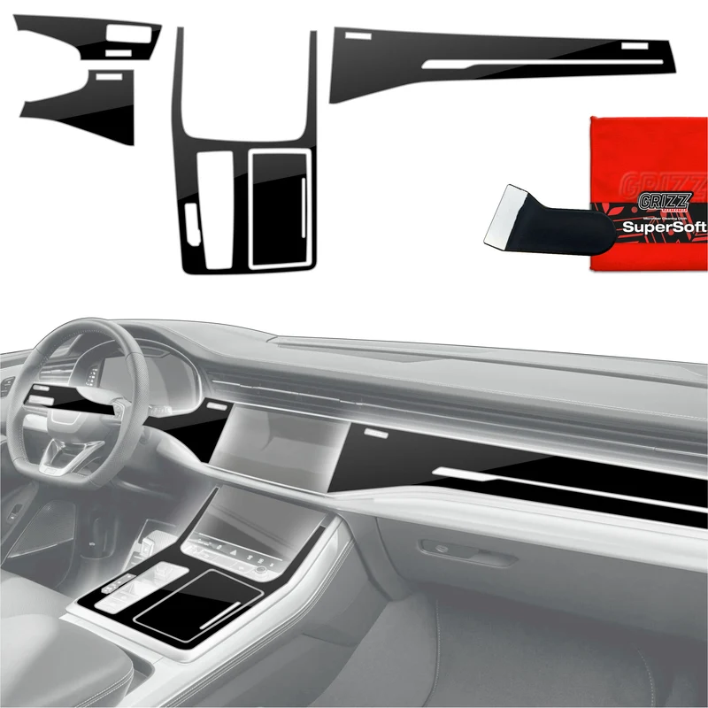 5in1 Schutzfolien Grizz Protector für Mittelkonsole & Armaturenbrett - Audi Q8 (2019-2024) Schwarz Glanz