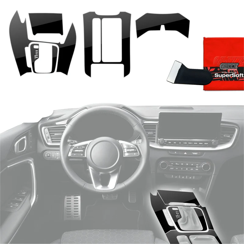 5in1 Schutzfolien Grizz Protector für Mittelkonsole - Kia Ceed (2018-2025) Schwarz Glanz