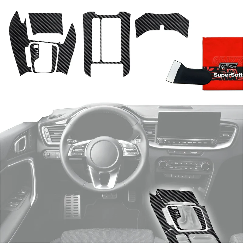 5in1 Schutzfolien Grizz Protector für Mittelkonsole - Kia Ceed (2018-2025) Carbon Optik Glanz