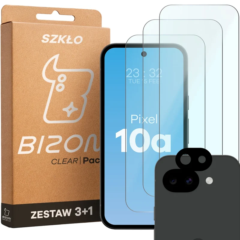 Gehärtetes Glas - 3 Stück + Kameraschutz für Google Pixel 10a, Bizon Glass Clear Pack
