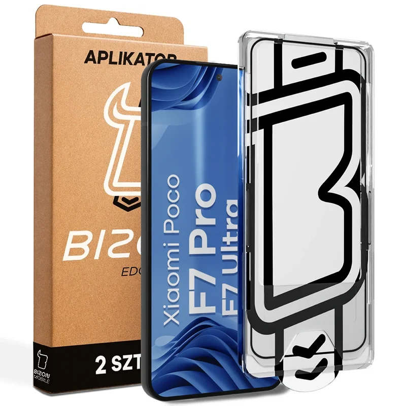 Gehärtetes Glas mit Applikationsrahme für Xiaomi POCO F7 Pro / F7 Ultra, Bizon Glass Aplikator Edge, 2 Sets