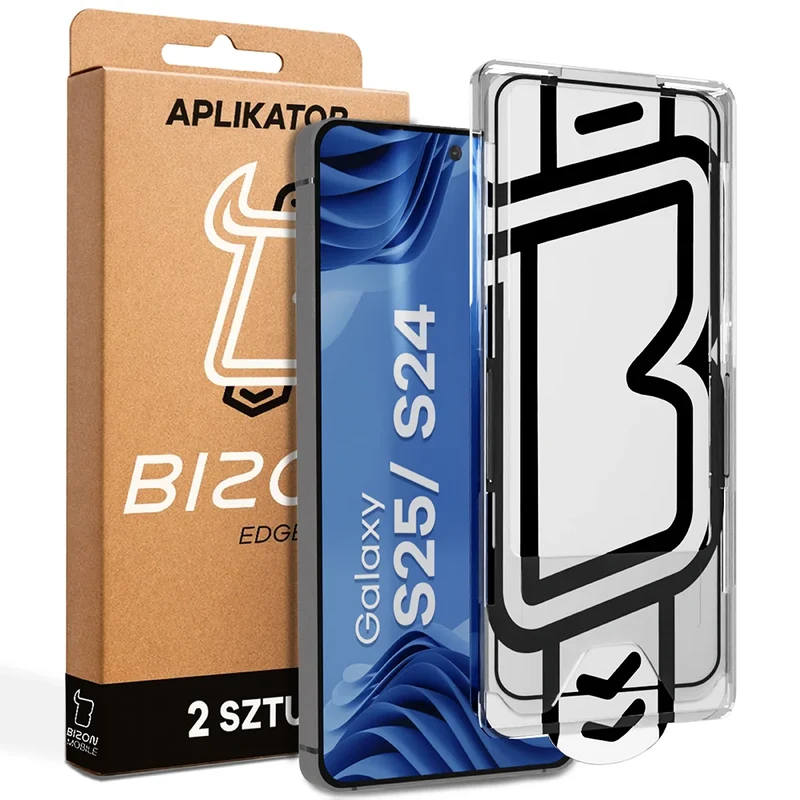 Gehärtetes Glas mit Applikationsrahme für Galaxy S25 / S24, Bizon Glass Aplikator Edge, 2 Sets